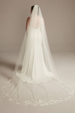 Rose-Lace Appliqued Tulle Cathedral Veil